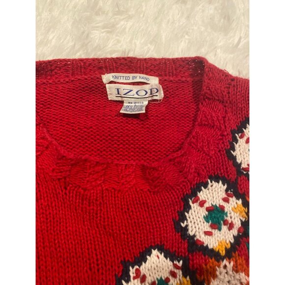 Vintage 90s Izod Men Christmas Cardigan Sweater Knitted by Hand Large Red - Picture 5 of 8